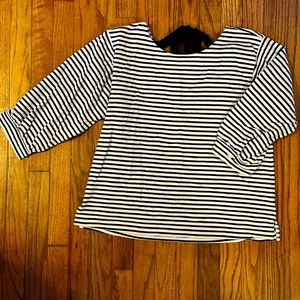 J Crew 3/4 Sleeve Partially Open Back Striped Shirt